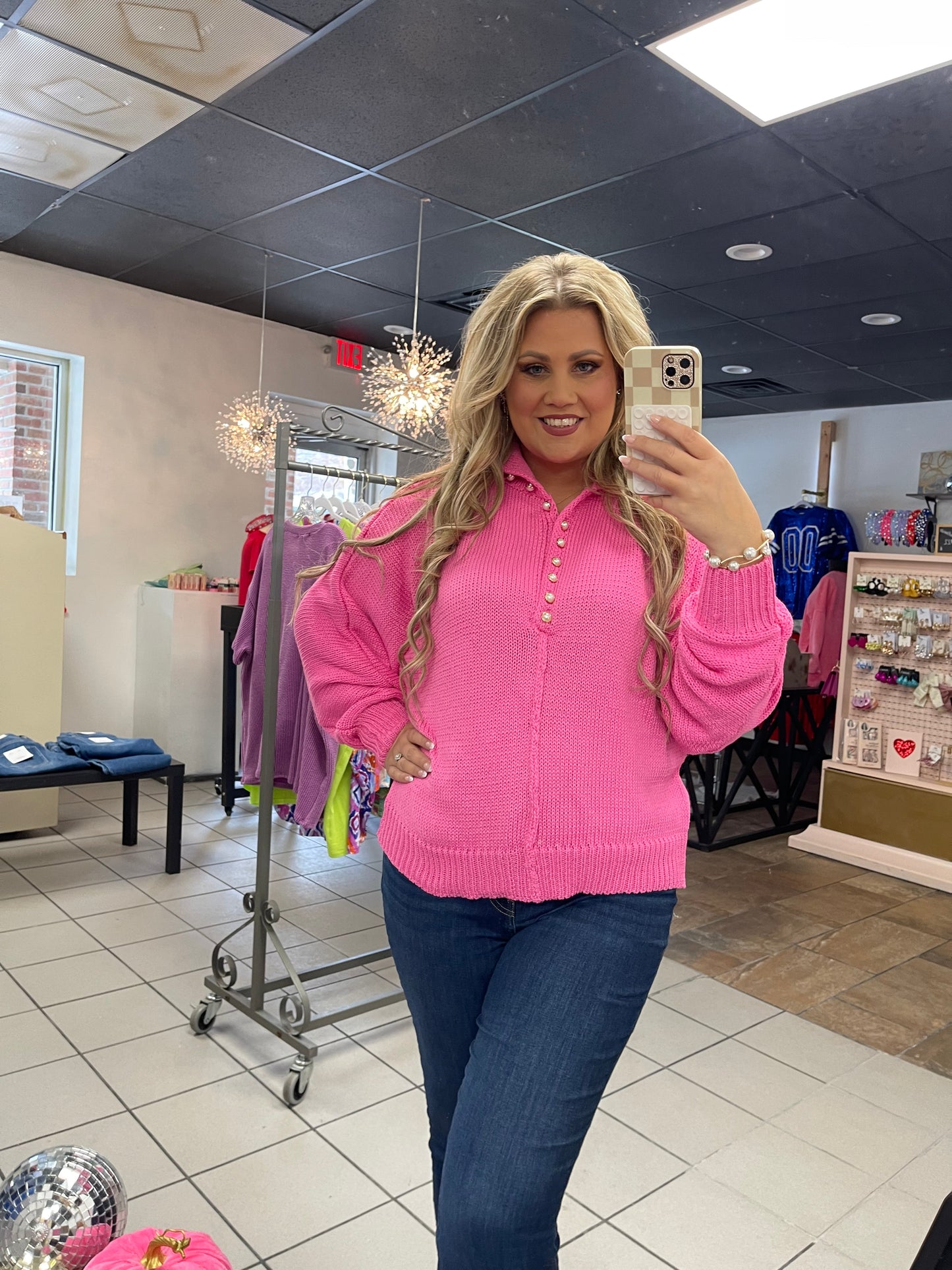 Bubblegum Pink Pearl Sweater