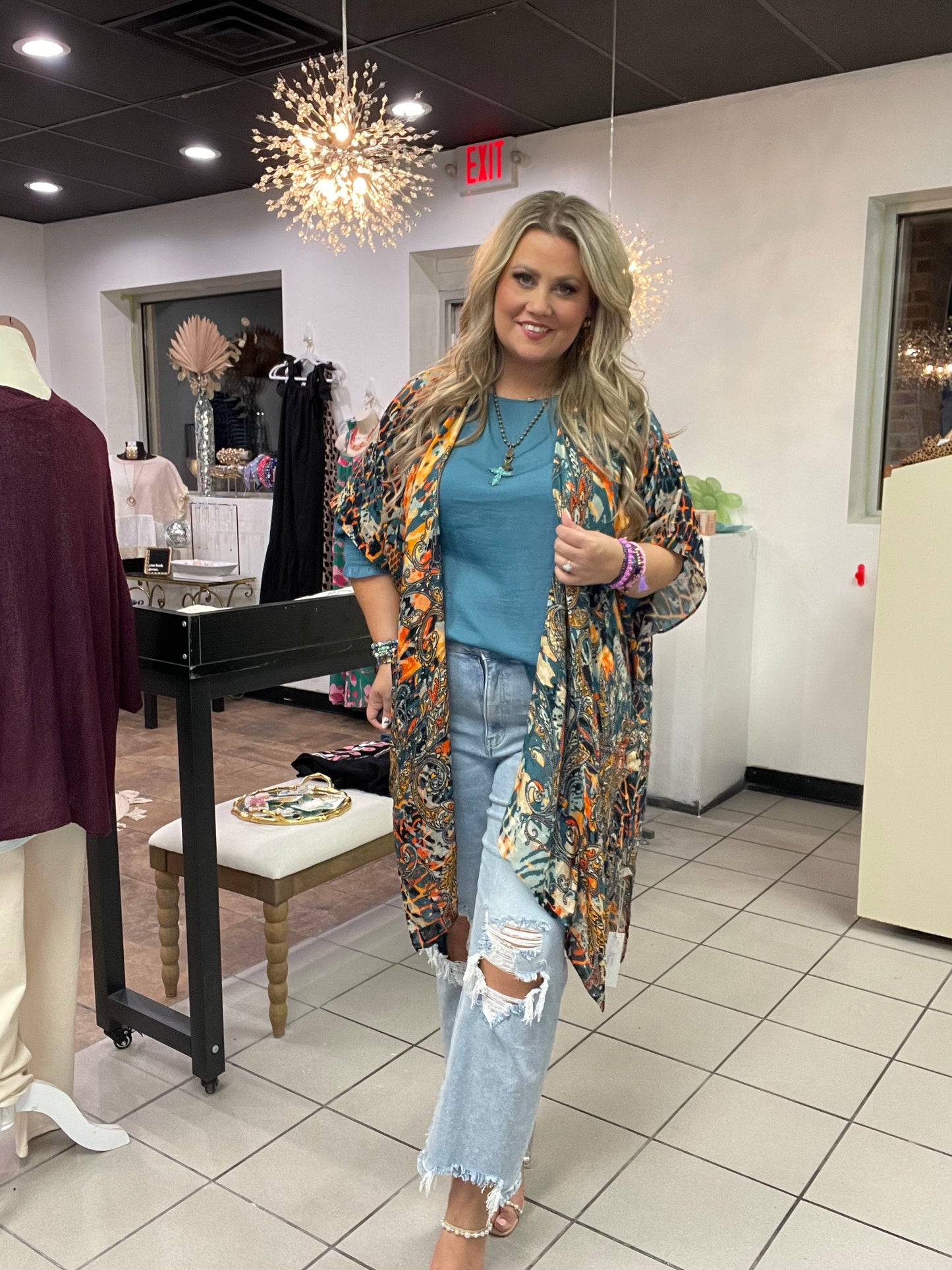 Blue Smocked Sleeve Top