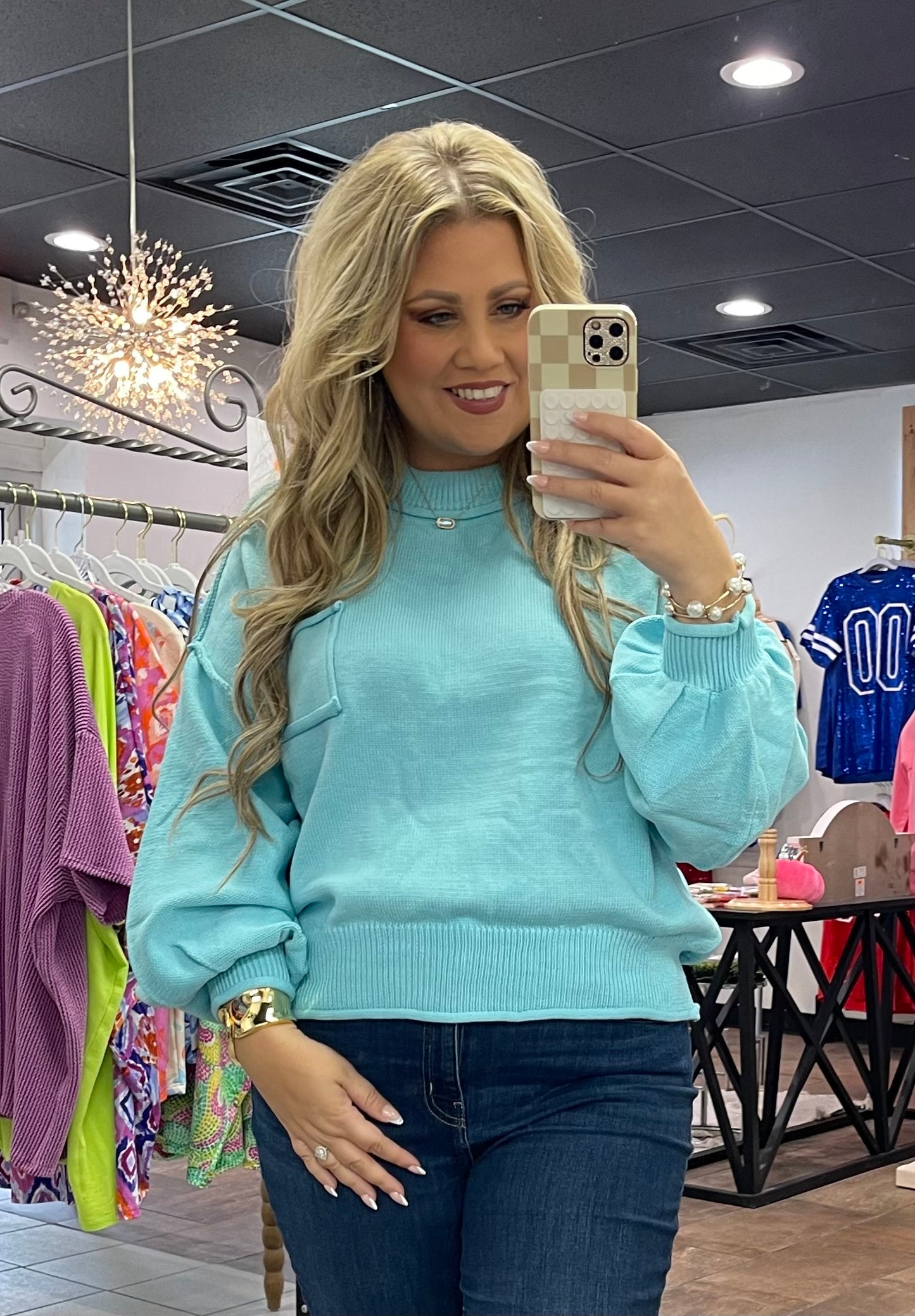 Baby Blue Balloon Sleeve Sweater