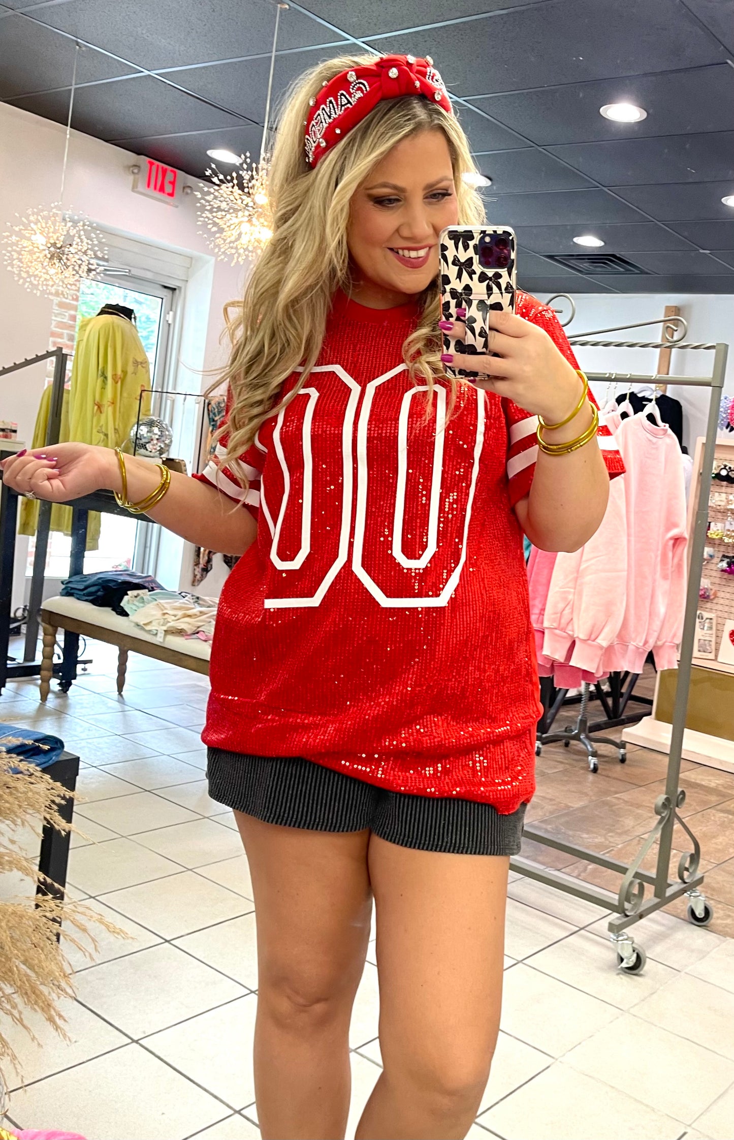Red Sequin Game Day Oversized Top