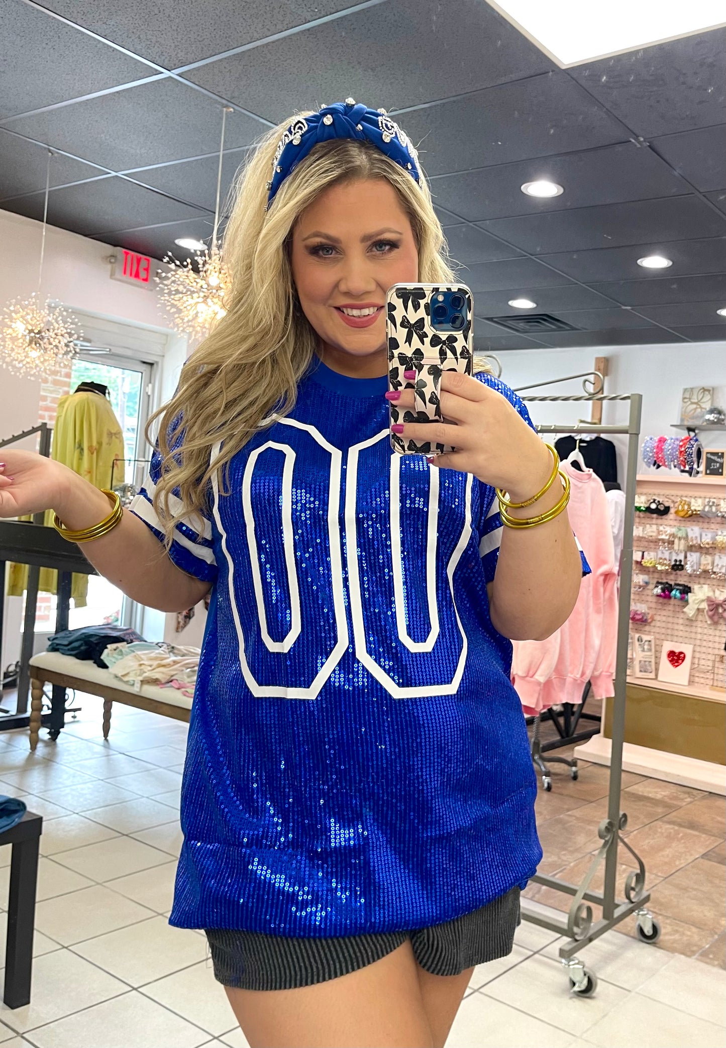 Royal Sequin Game Day Oversized Top