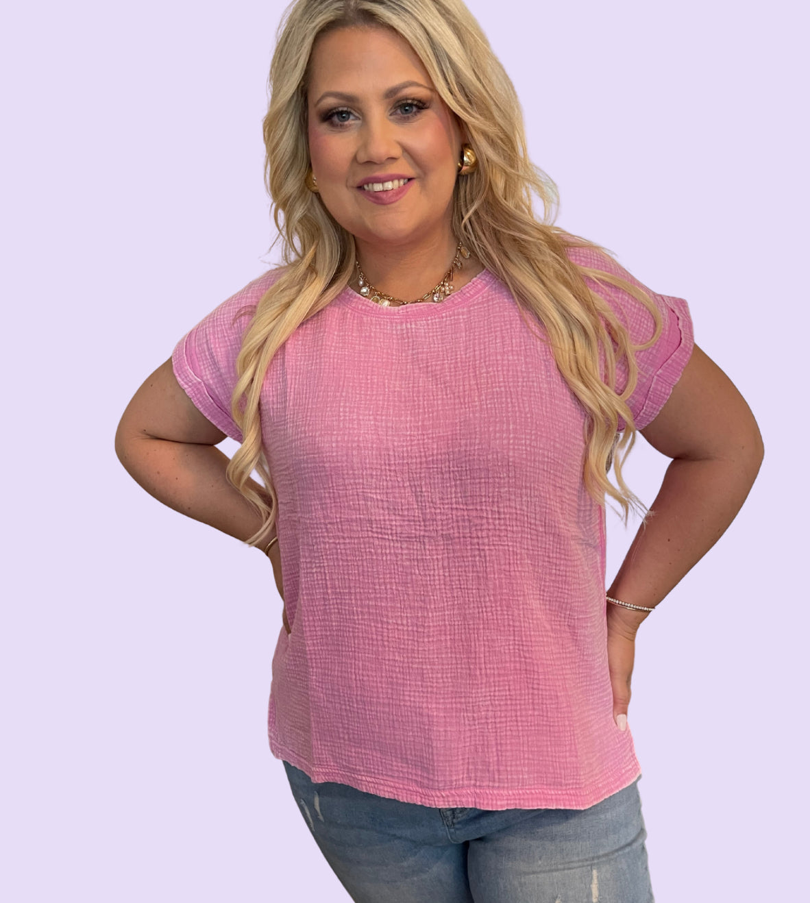 Candy Pink Acid Wash Top