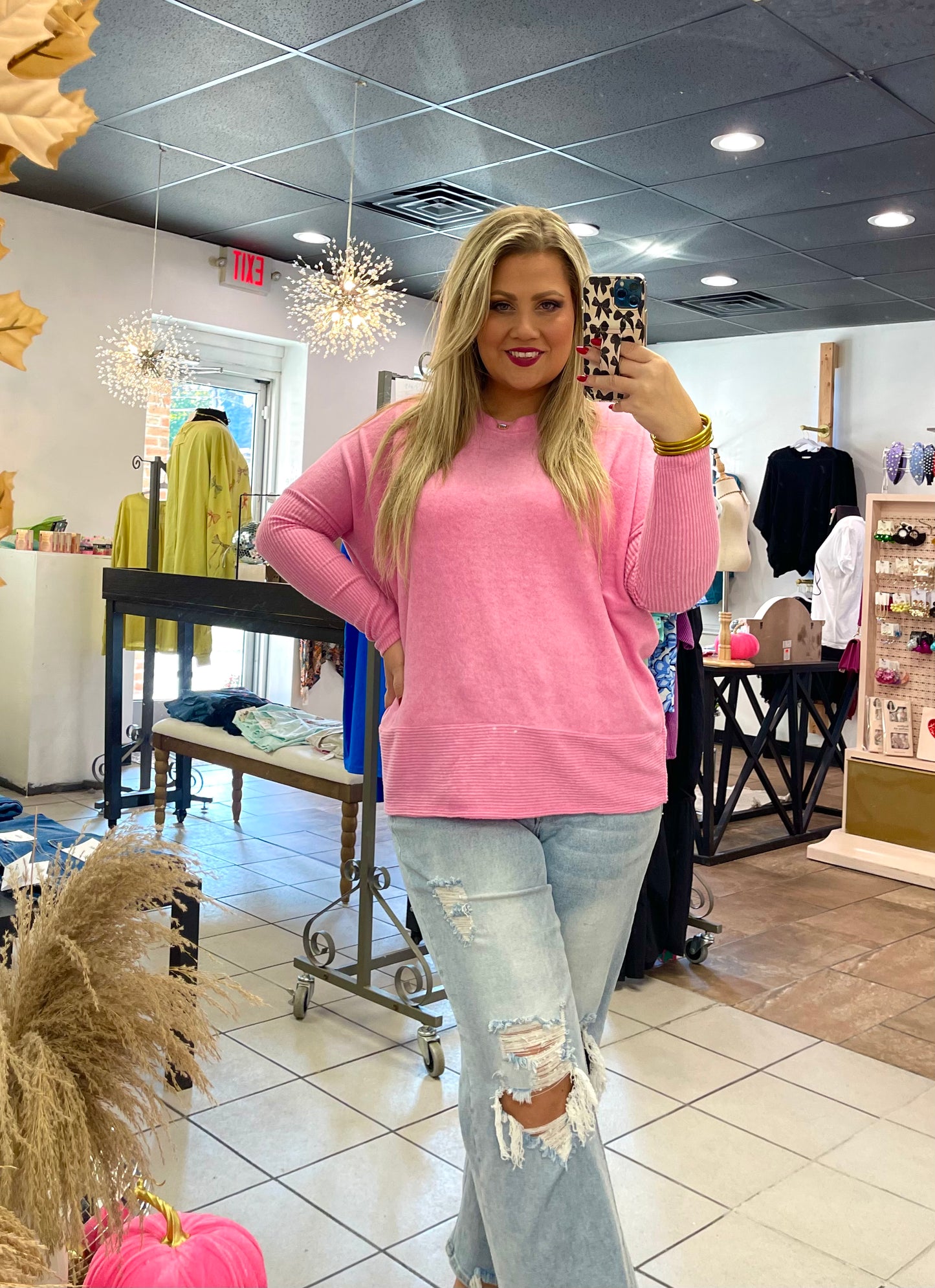 Candy Pink Dolman Sleeve Sweater