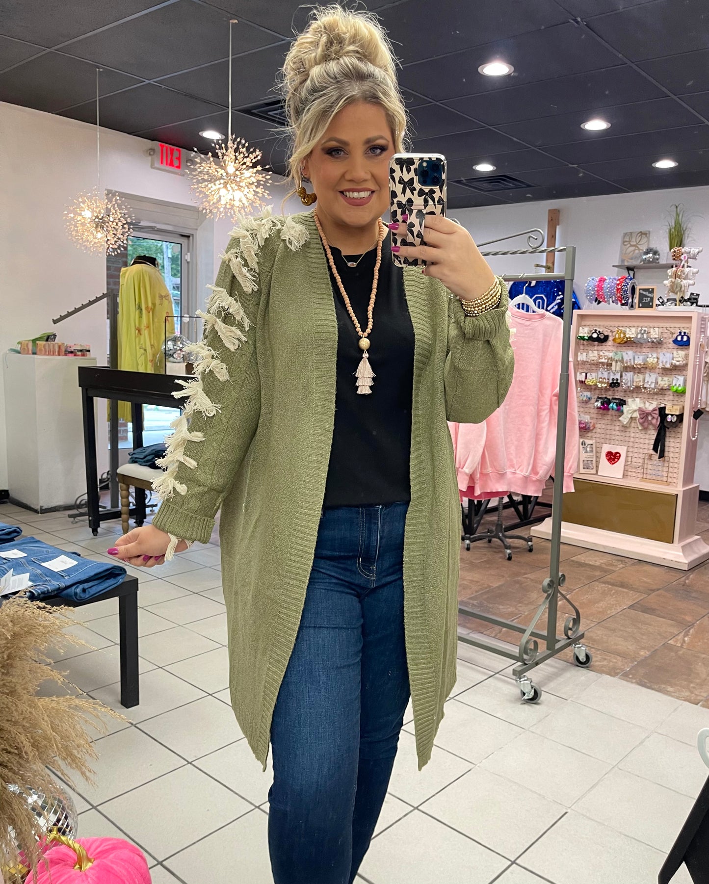 Olive Fringe Cardigan