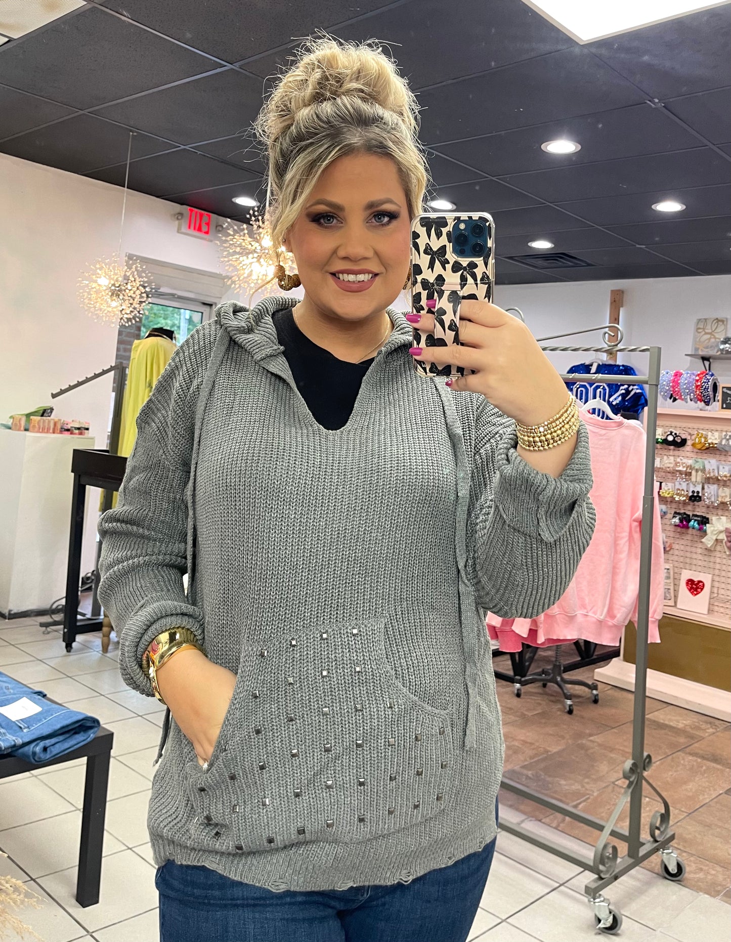 Studded Hooded Sweater