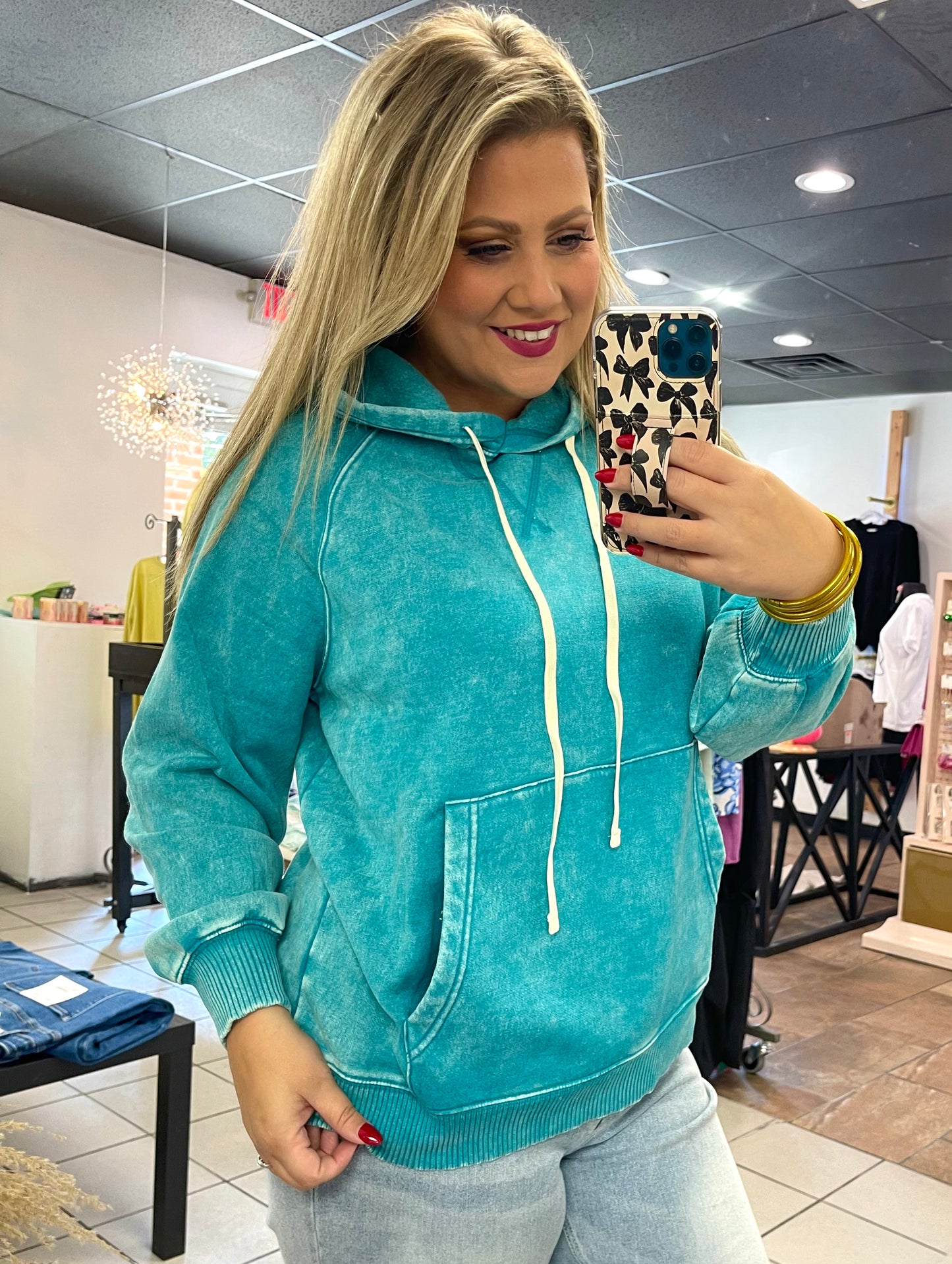 Teal Acid Wash Hoodie