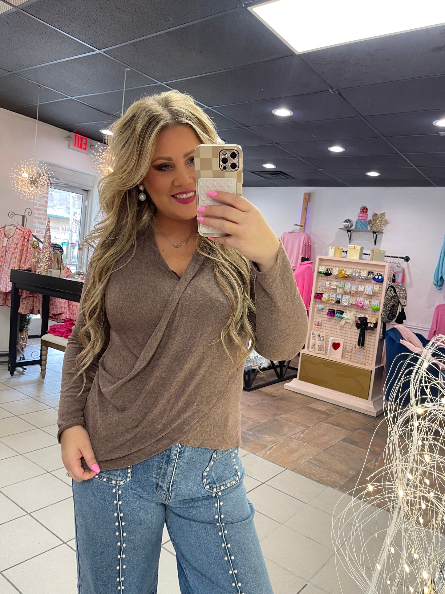 Brown Wrap V-Neck Top