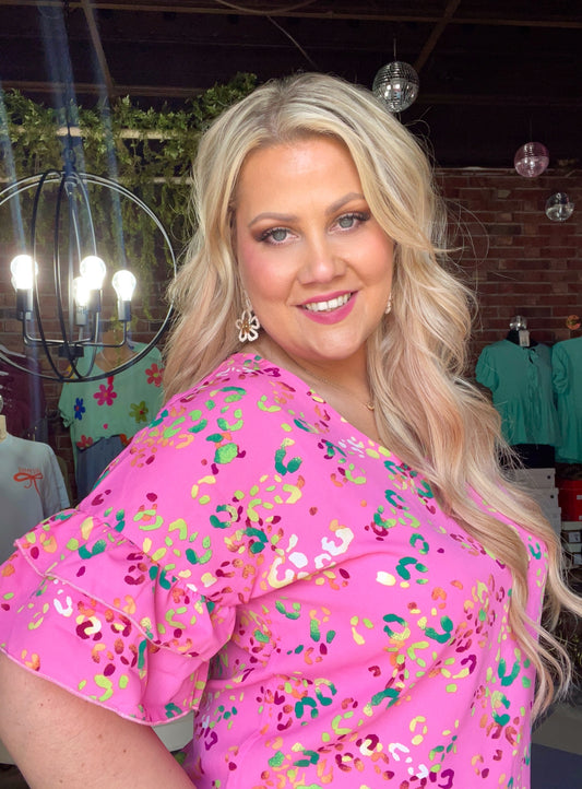 Hot Pink Ruffle Sleeve Top