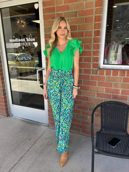 Mixed Print Wide Leg Pants