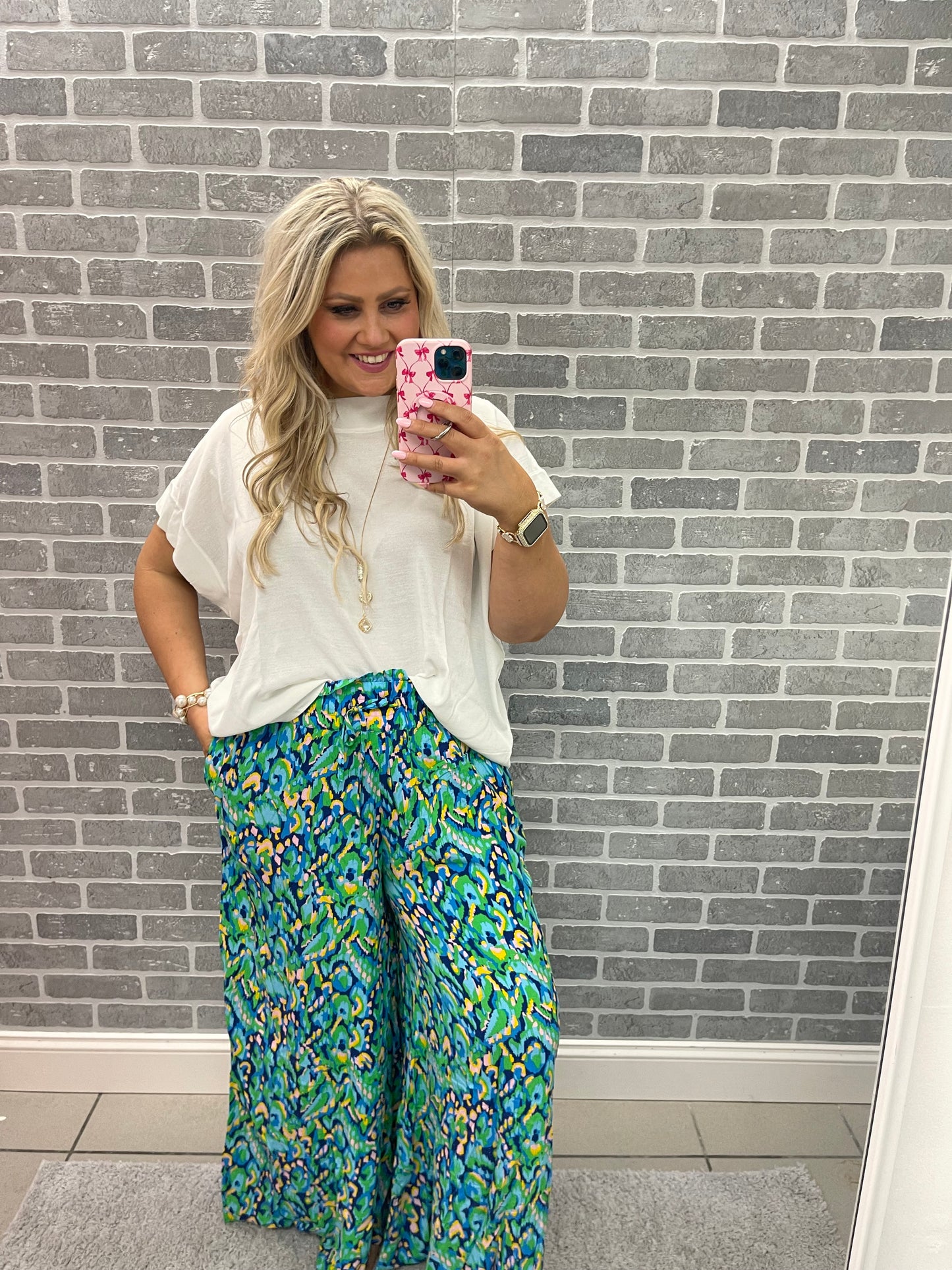 Mixed Print Wide Leg Pants