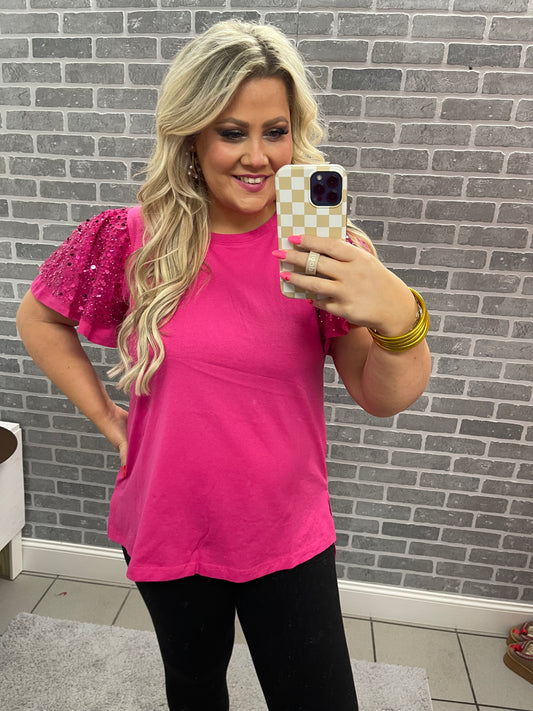 Magenta Sequin Sleeve Top