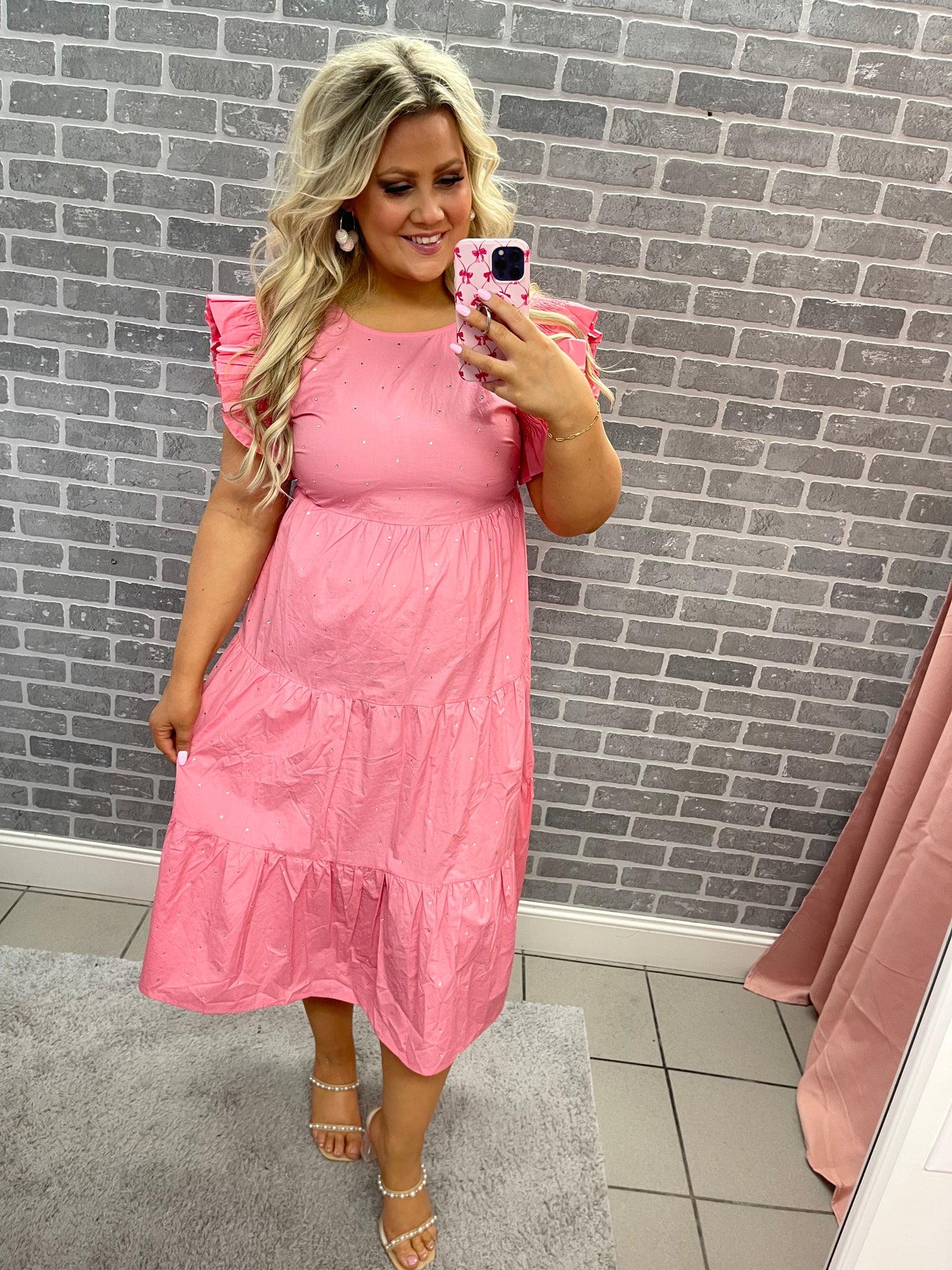 Pink Rhinestone Midi Dress