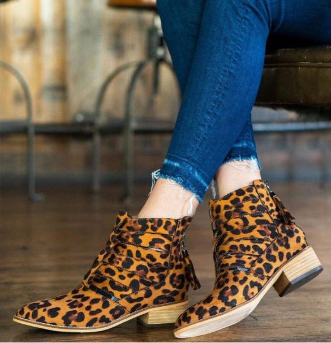 Leopard Cutout Ankle Booties