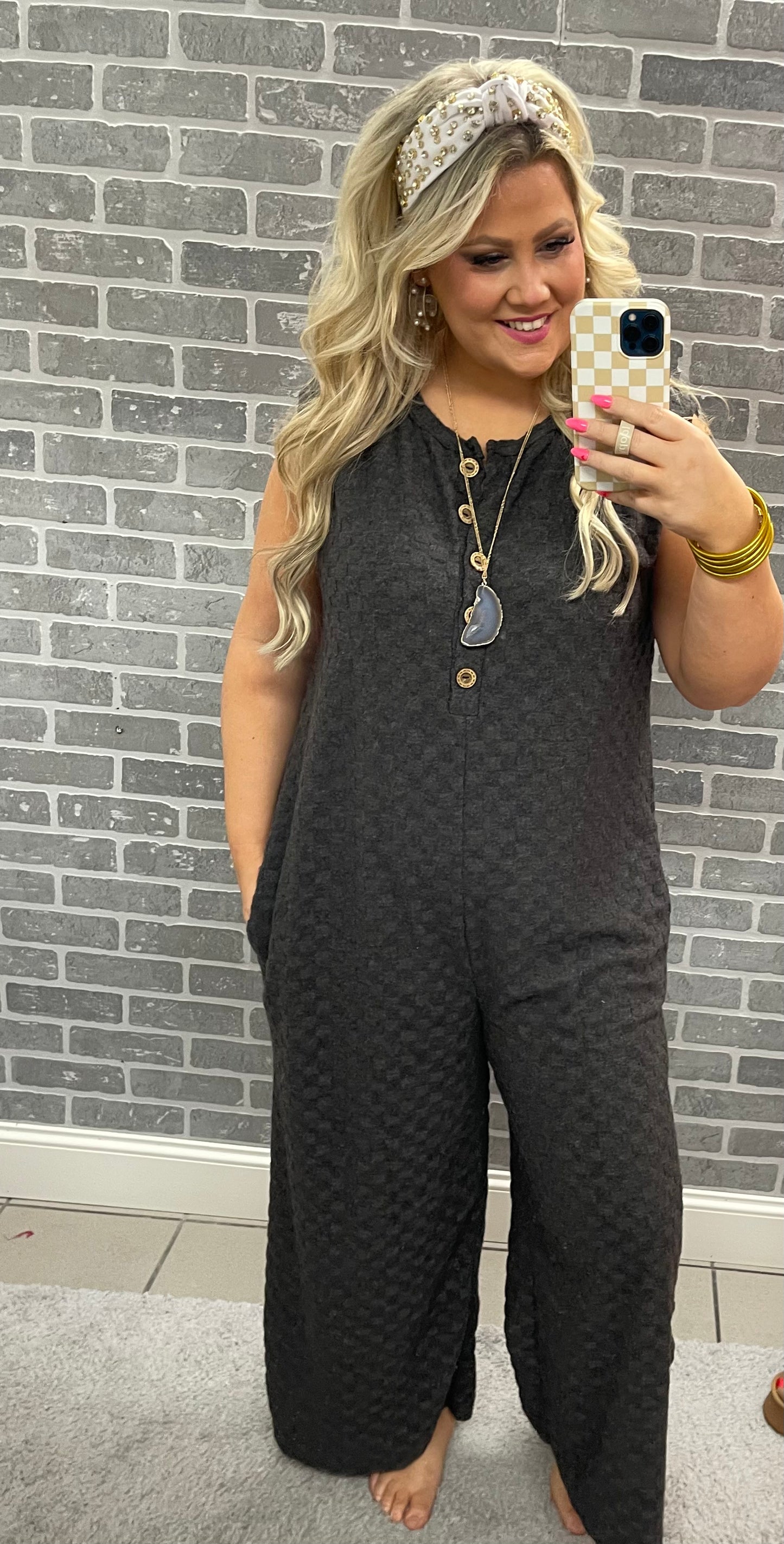 Charcoal Checkered Romper