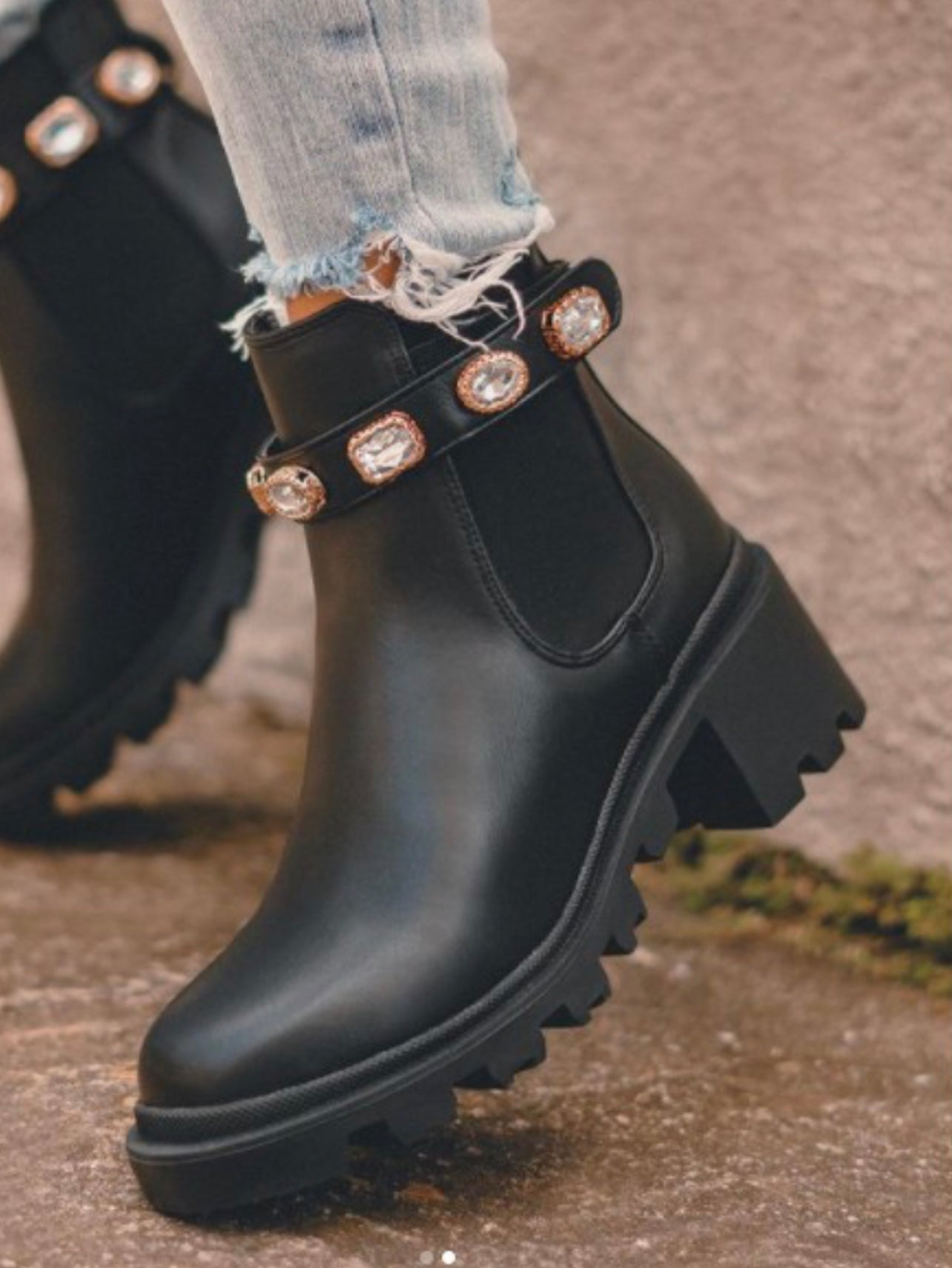 Black Rhinestone Boots