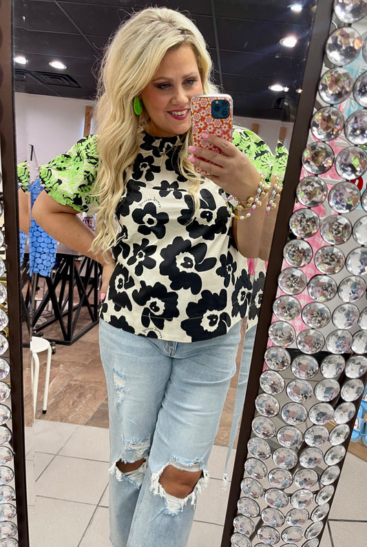 Neon Green Floral Top