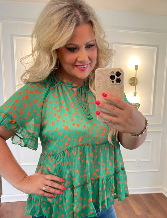 Green Ruffle Blouse