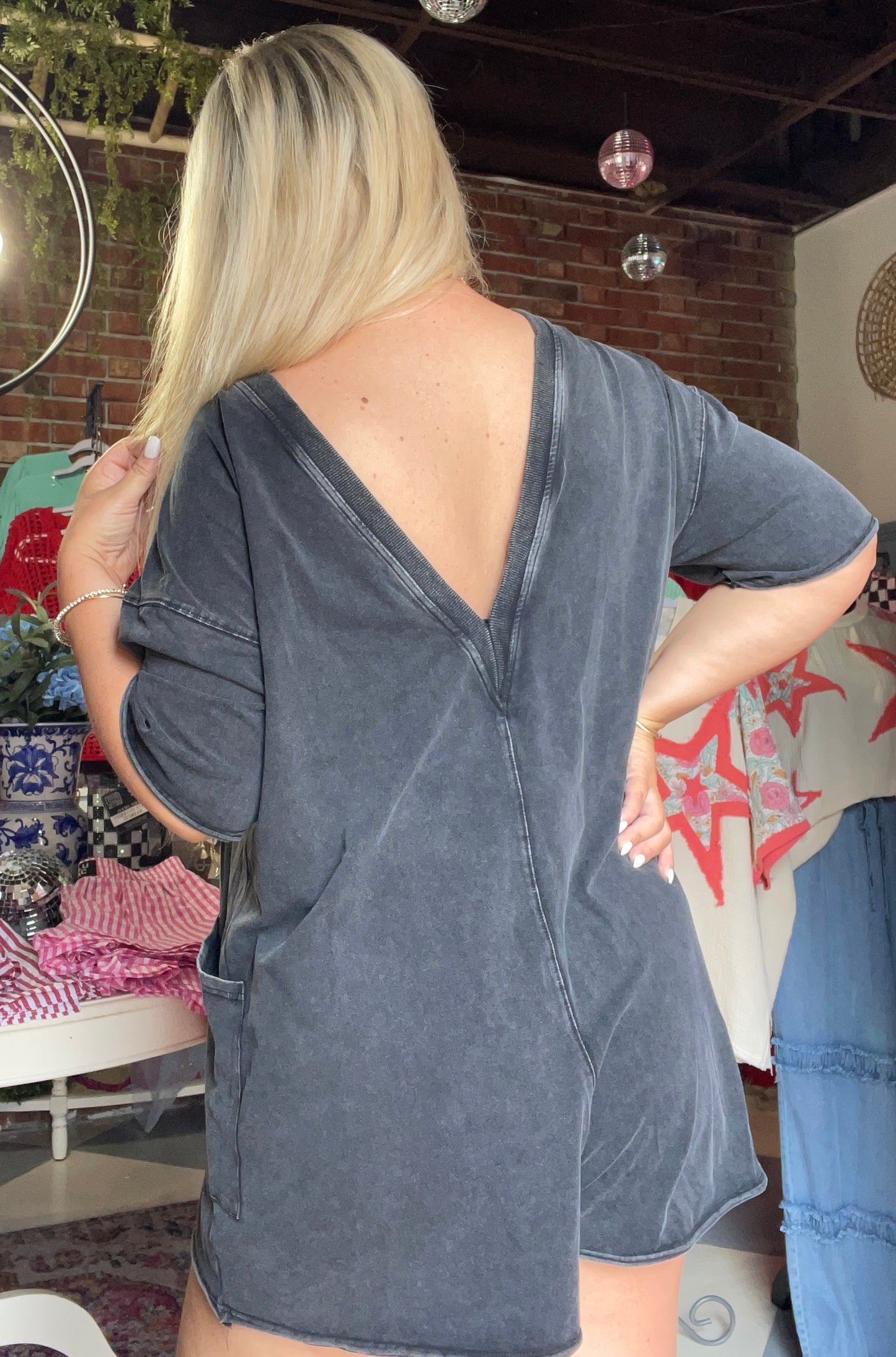 Open Back Charcoal Romper