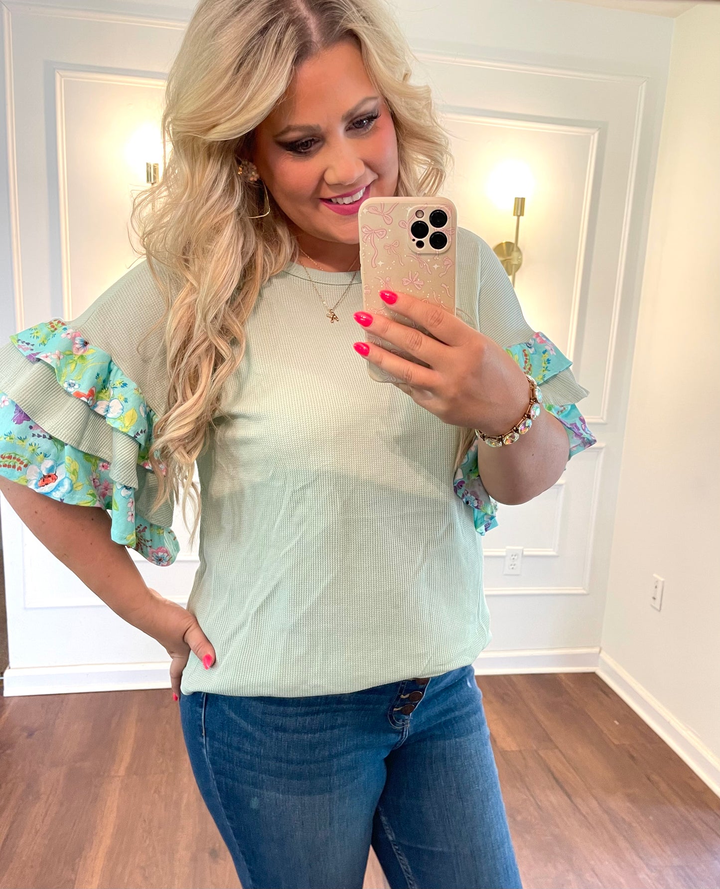 Mint Ruffle Top