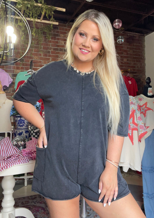 Open Back Charcoal Romper
