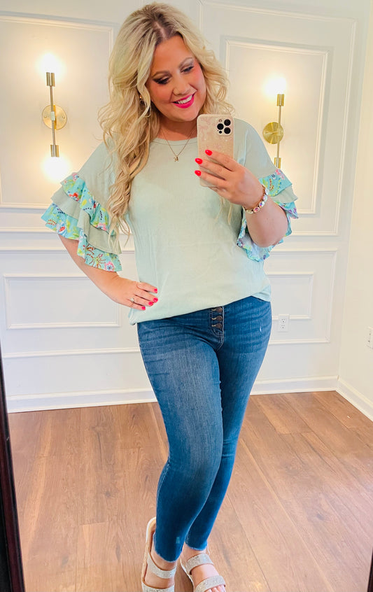 Mint Ruffle Top