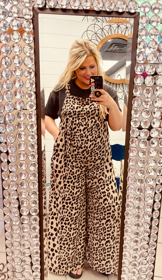 Leopard Wide Leg Overalls