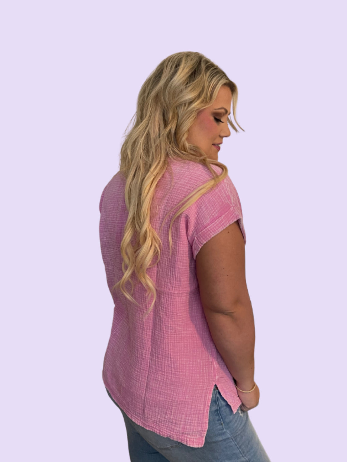 Candy Pink Acid Wash Top