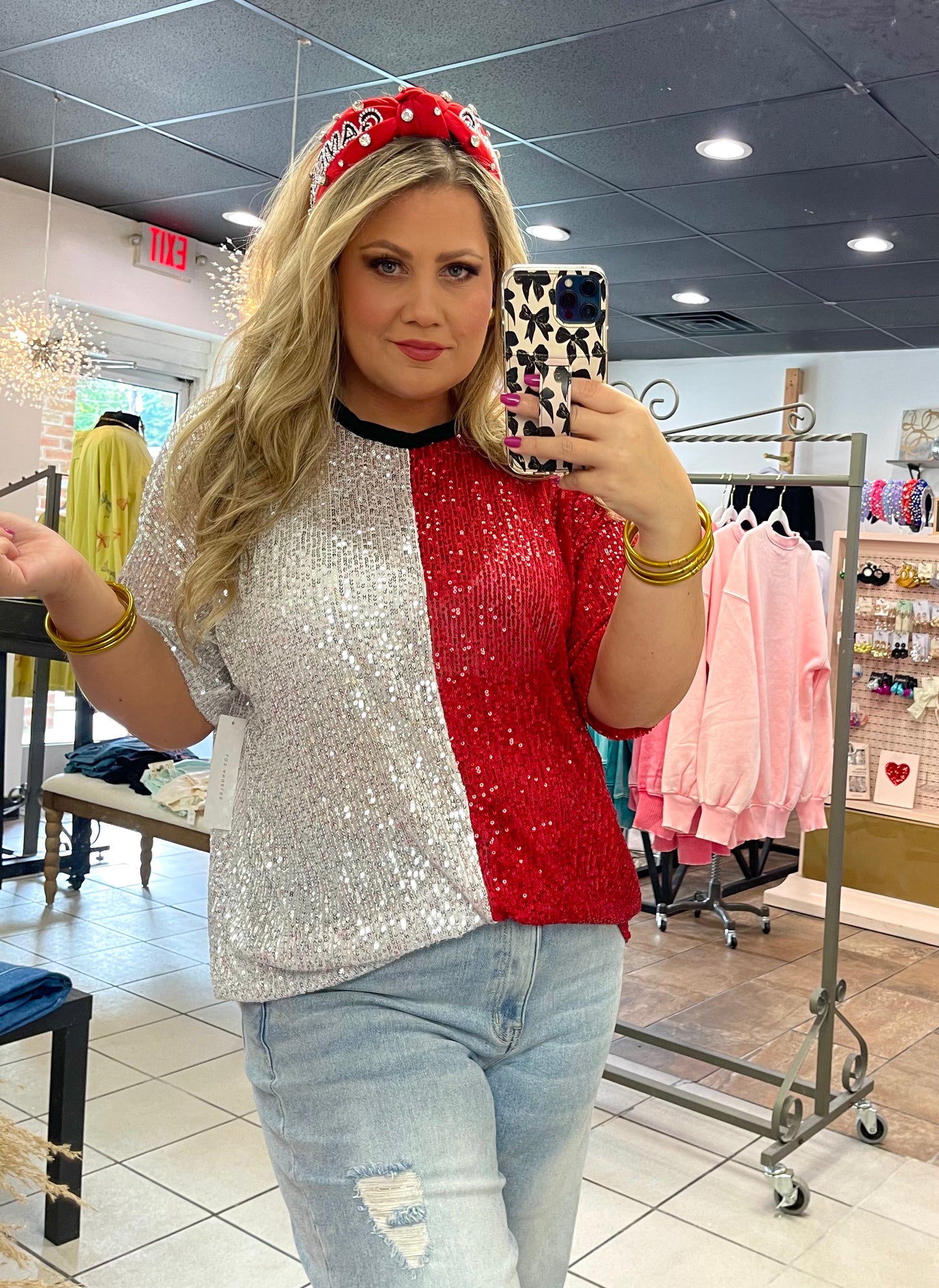 Red White Sequin Top