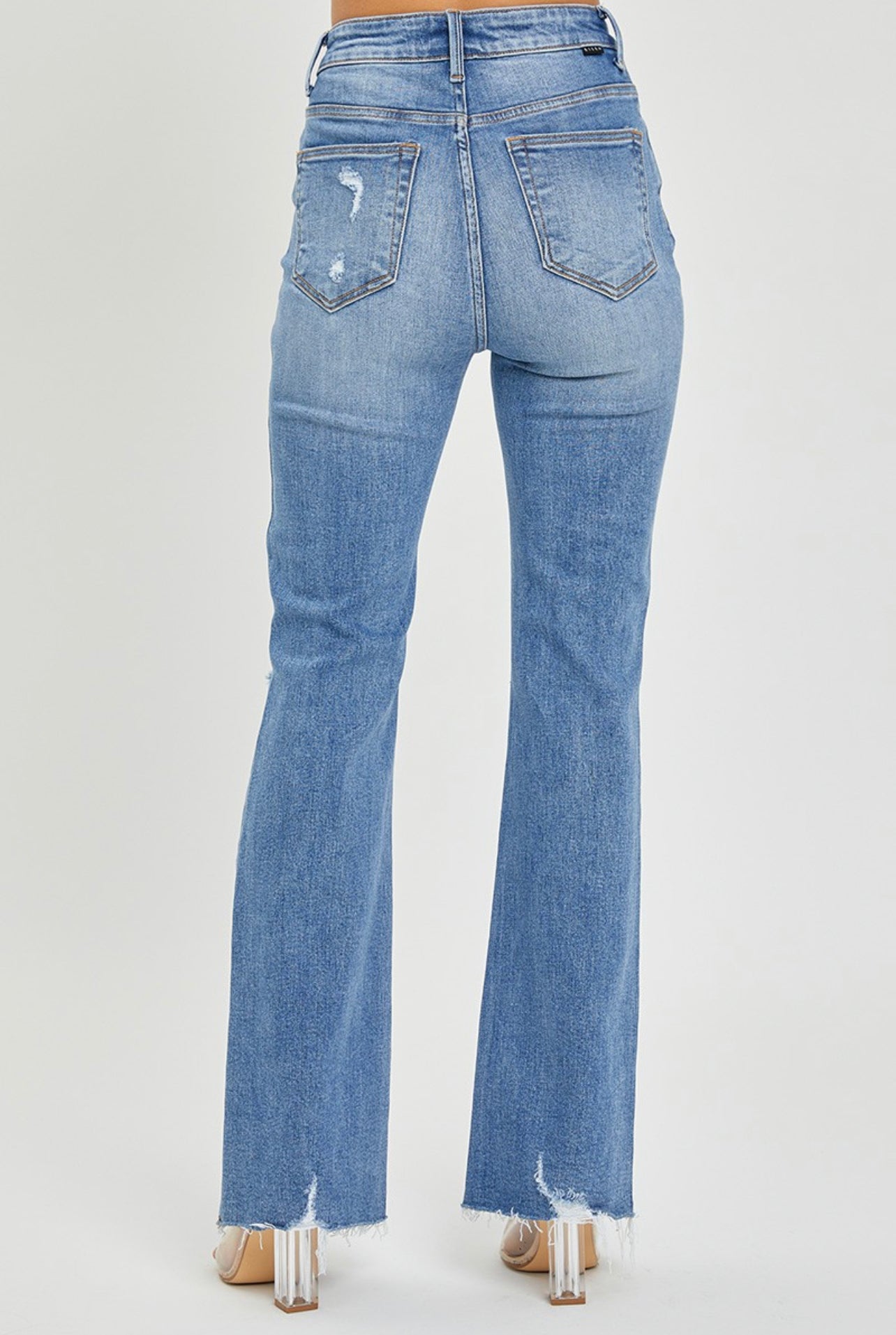 PLUS RISEN High Rise Distressed Flare Jeans