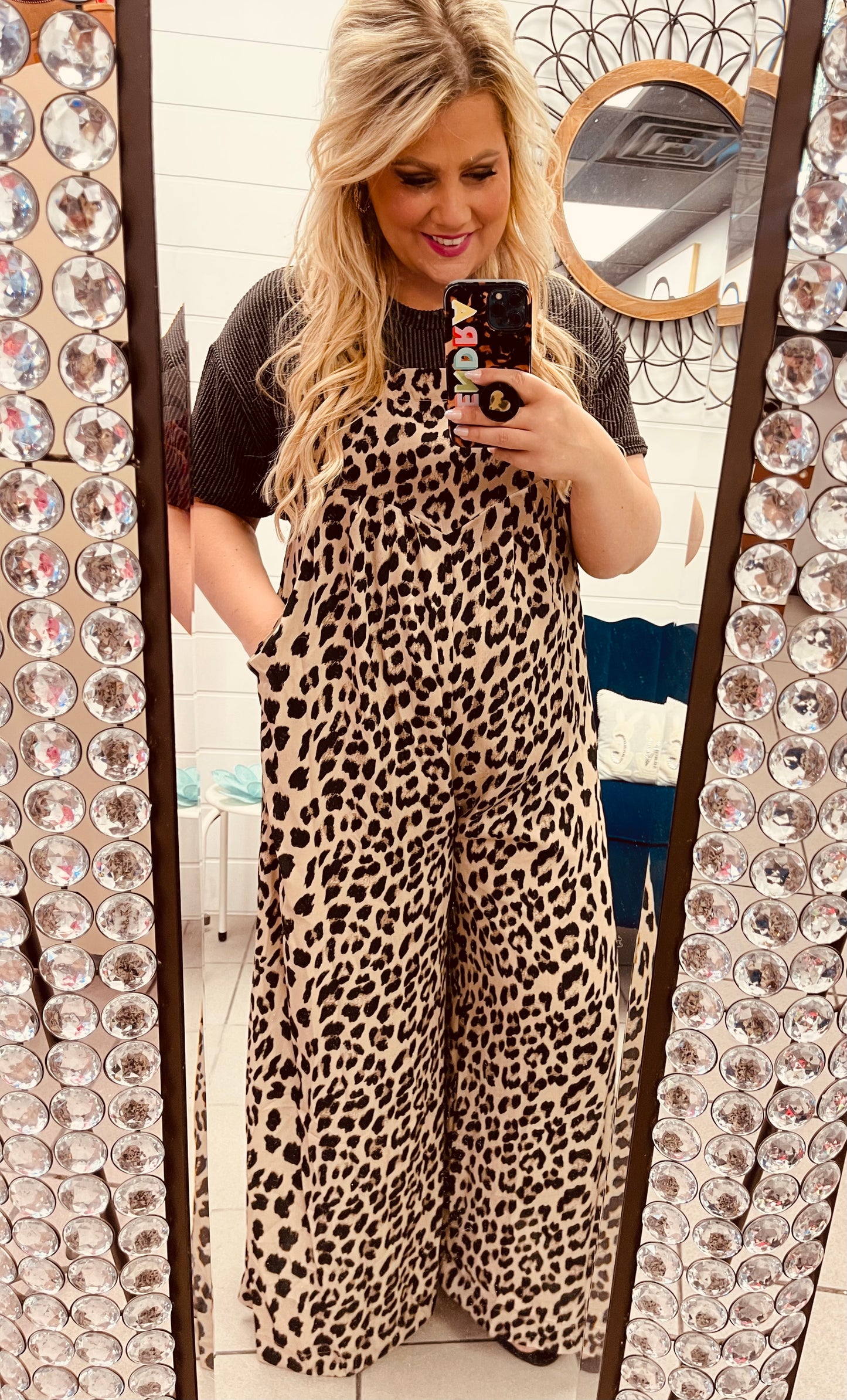 Leopard Wide Leg Overalls