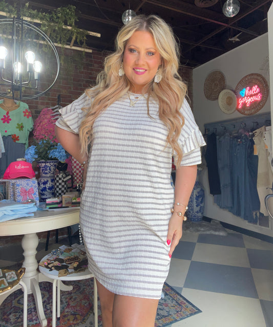 Ruffle Sleeve Striped Dress