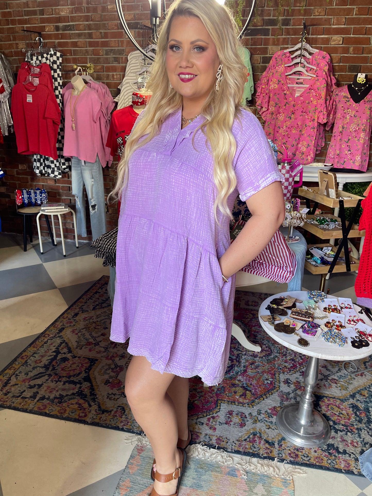 Lavender V-Neck Dress